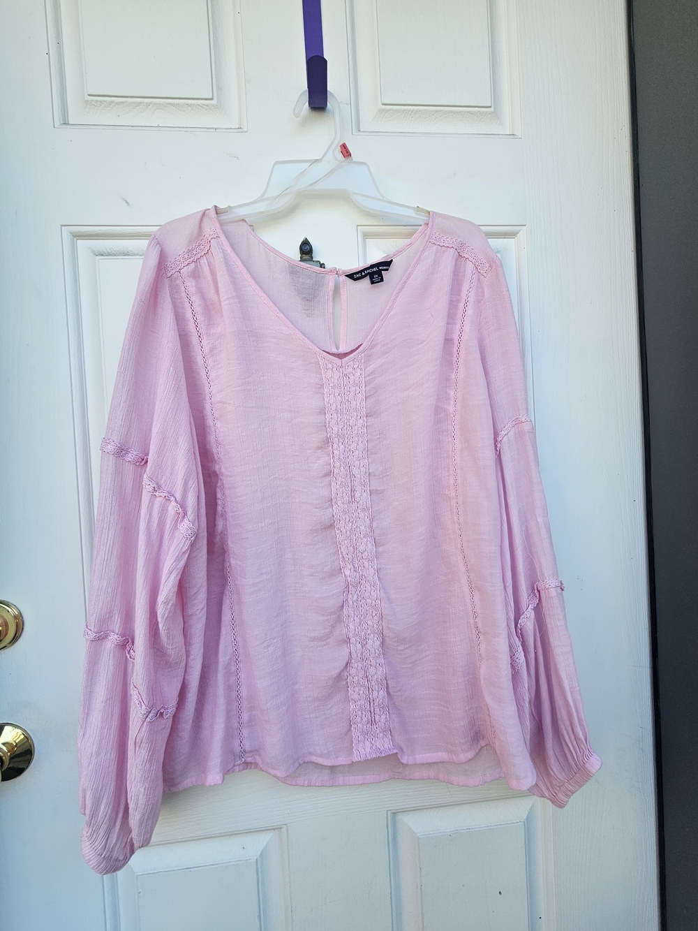 Zac & Rachel Pale Pink V-Neck Smocked Peasant Blouse